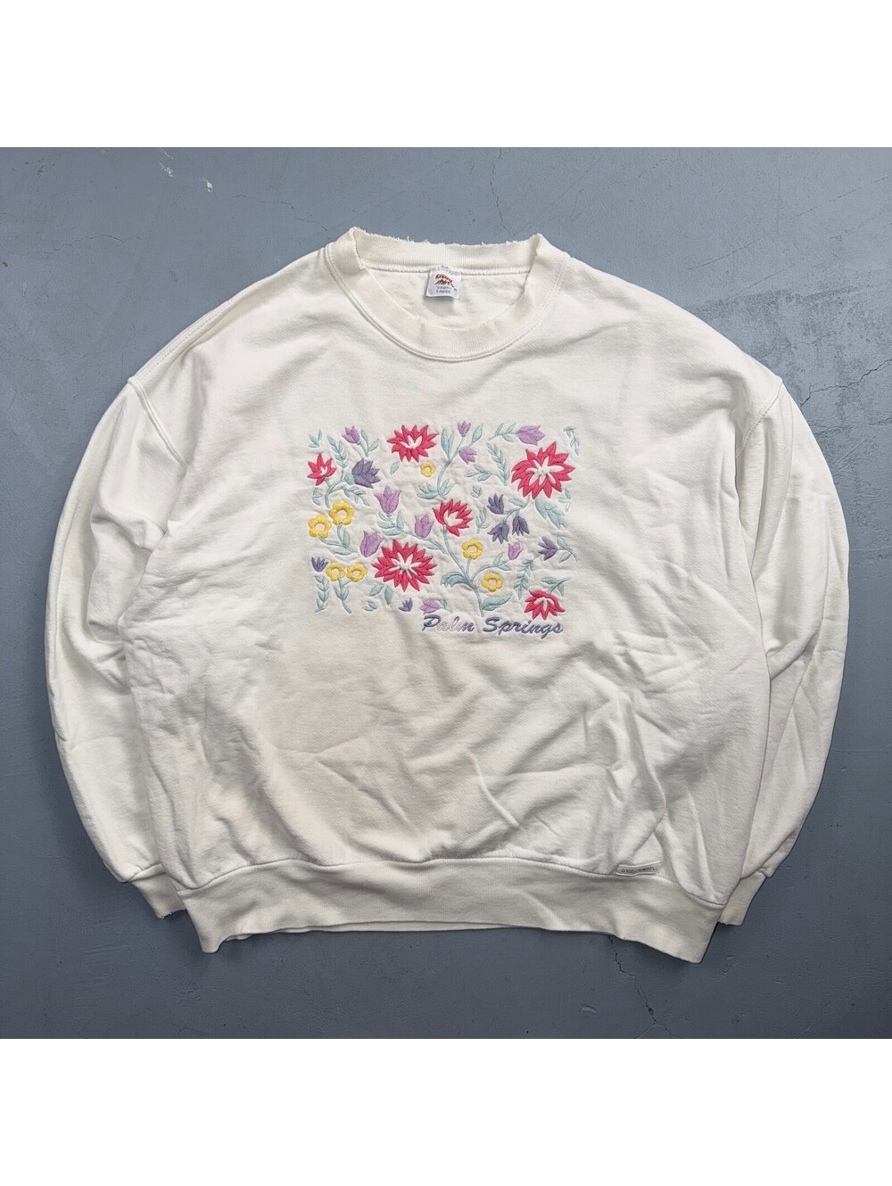 VTG 80s Crazy Shirts Palm Springs Embroidered Floral Sweatshirt USA Large Rare